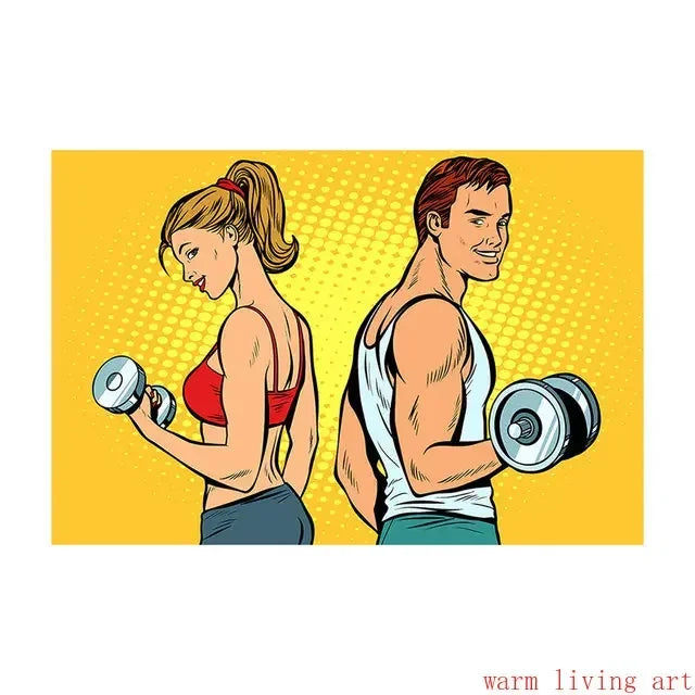 Boxing Dumbbell Fitness Art Poster Canvas Wall Print Home Gym Decor Motivational Picture for Men Women Muay Thai Weightlifting