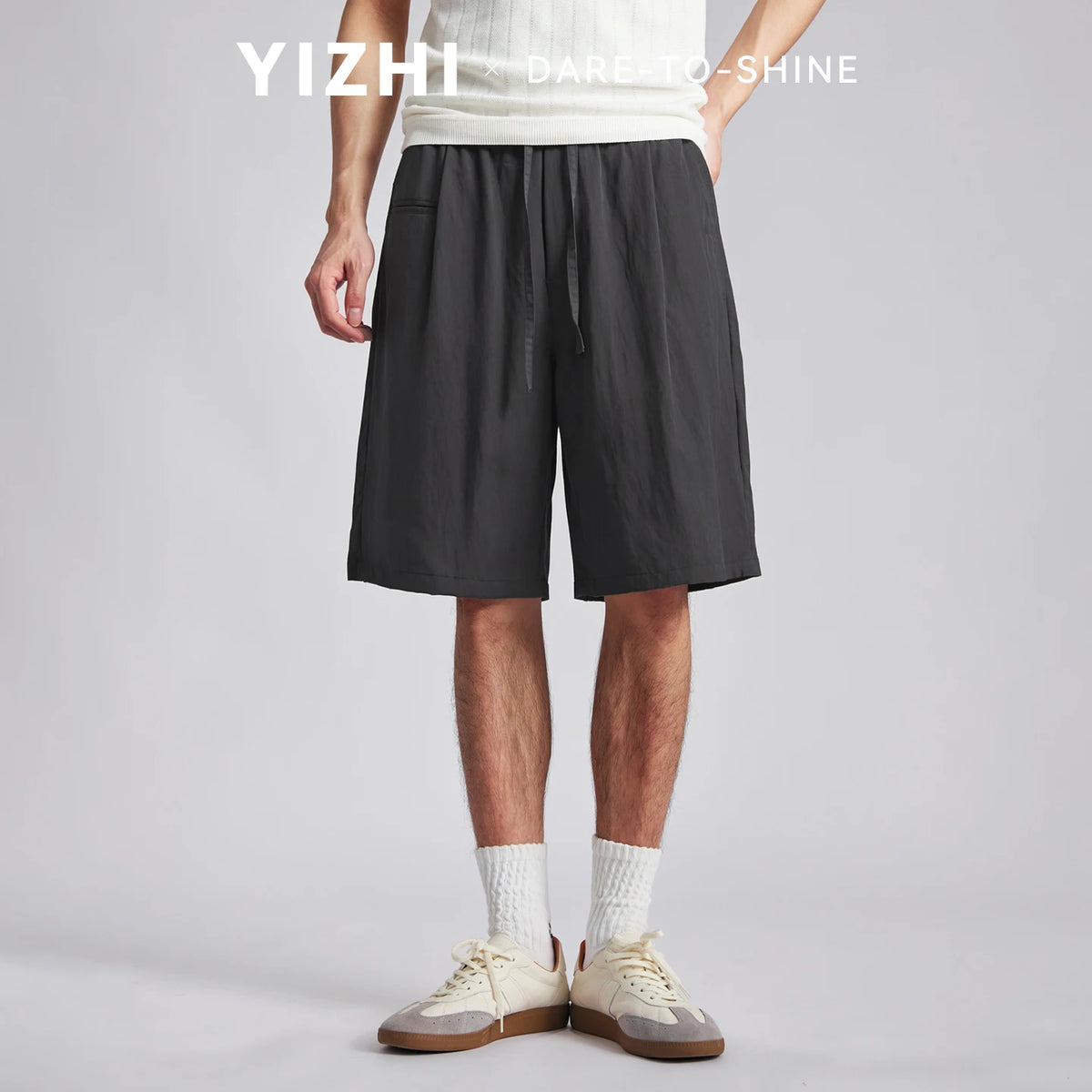 Men's Lyocell Cotton Shorts 2026 Summer Solid Color Drawstring Elastic Waist Wide Leg Five Points Sports Casual Pants