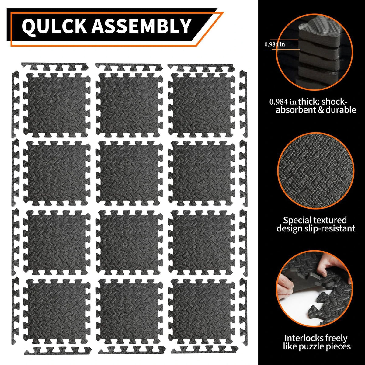 30x30x2.5CM Thickened Yoga Puzzle Mat(6/8/12Pcs) Fitness Interlocking Foam Mat EVA Non-Slip Flooring Rug for Home Living Room