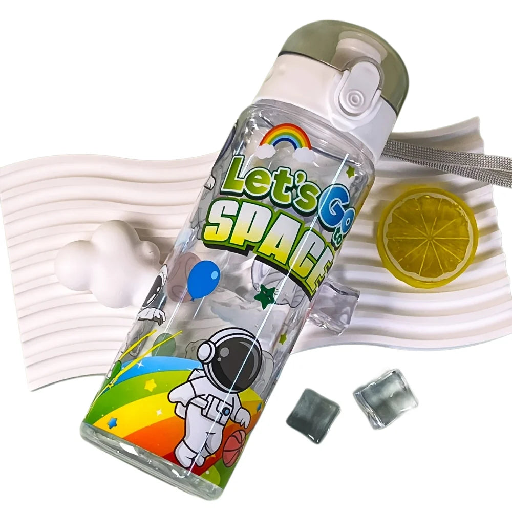 Transparent Cool Astronaut Cartoon Water Bottle, Stylish High Appearance, Lightweight Leakproof Design with Lanyard,Gift,School