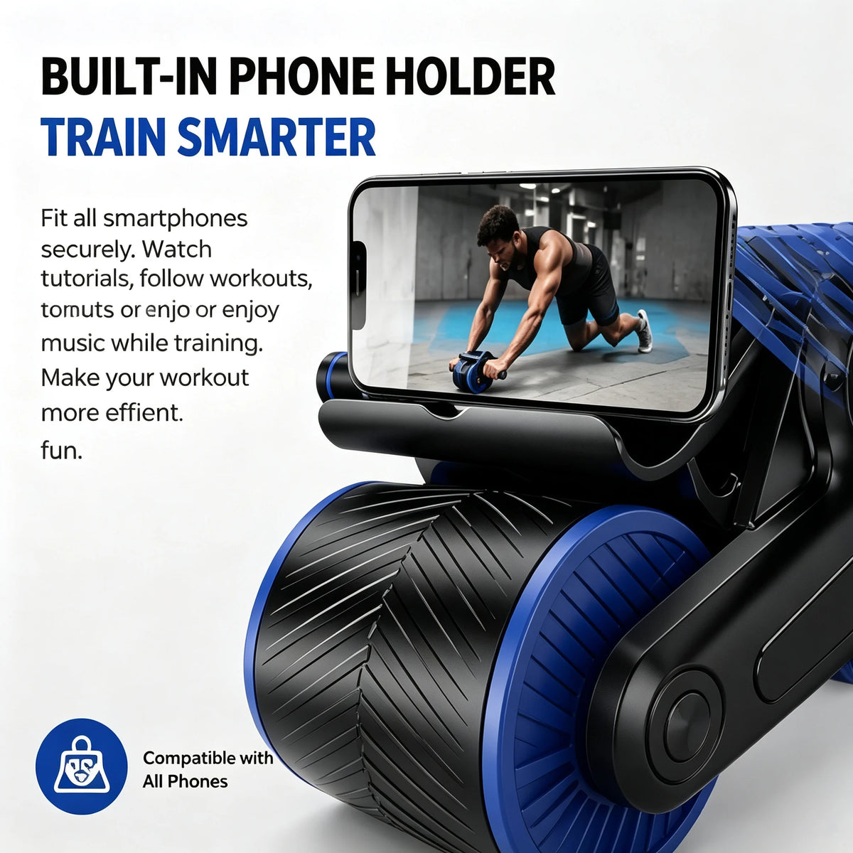 Auto Rebound Double Wheel Ab Roller with Phone Holder Non-Slip Abdominal Workout Wheel Home Core Trainer for Beginner Fitness