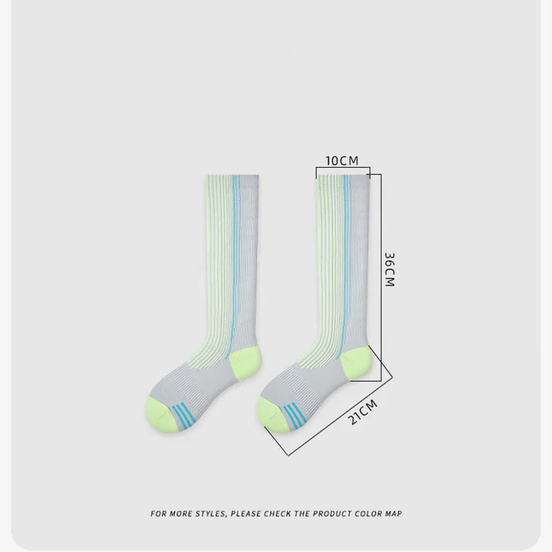 Women's Summer Autumn Thin Mid-Calf Compression Socks Anti-Slip Breathable Seamless for Yoga Running Fitness Hiking for Lady