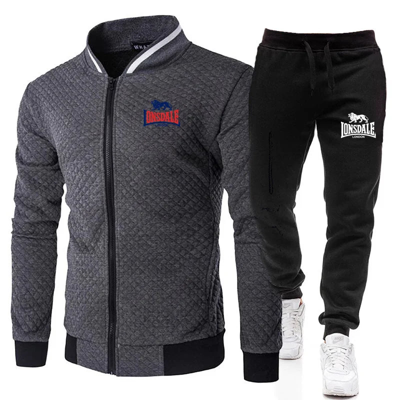 LONSDALE Spring and Autumn Men's Fashion Street Stand up Collar Set Jacket, Outdoor Casual Pocket Zipper Men's Baseball Set