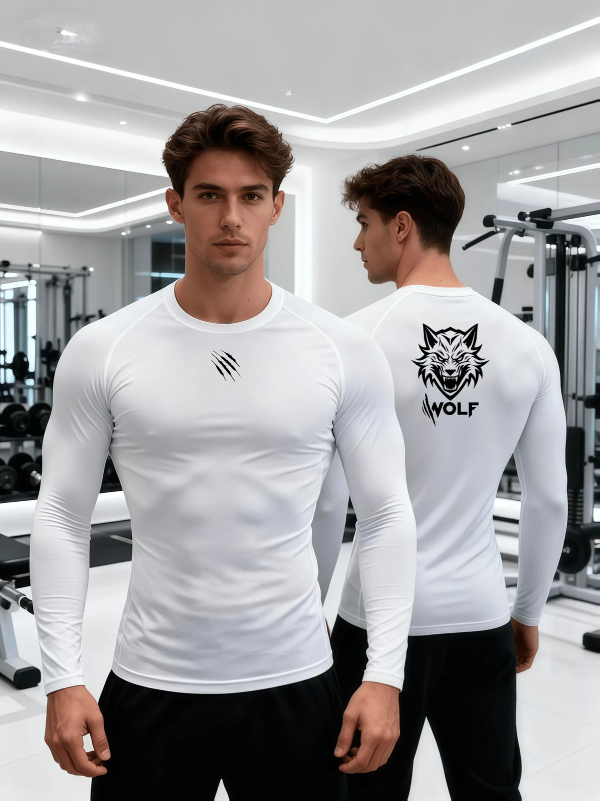 Men's brand print compression shirt Long Sleeve Quick Dry Gym Workout Running Cycling Athletic Base Layer Sports Tight Top-J53