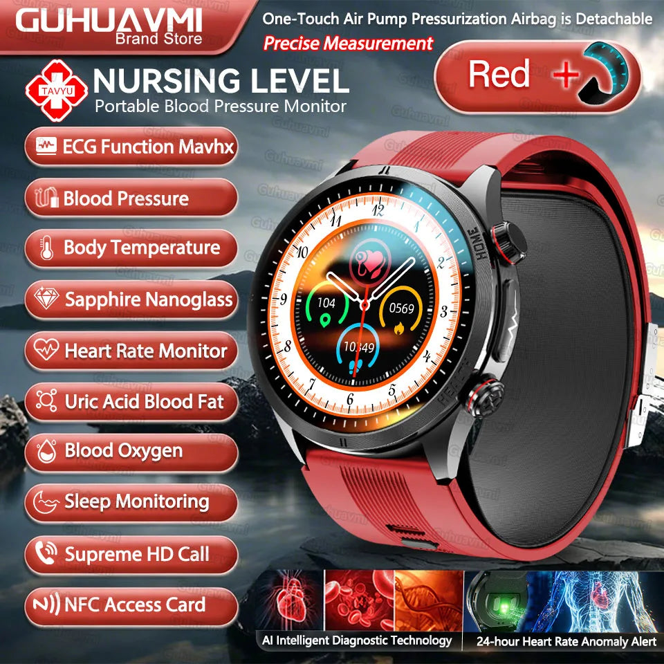 Upgraded Version Airbag Pressurization Accurate Blood Pressure Airbag Smart Watch Man ECG NFC Health Tracking SmartWatches Woman