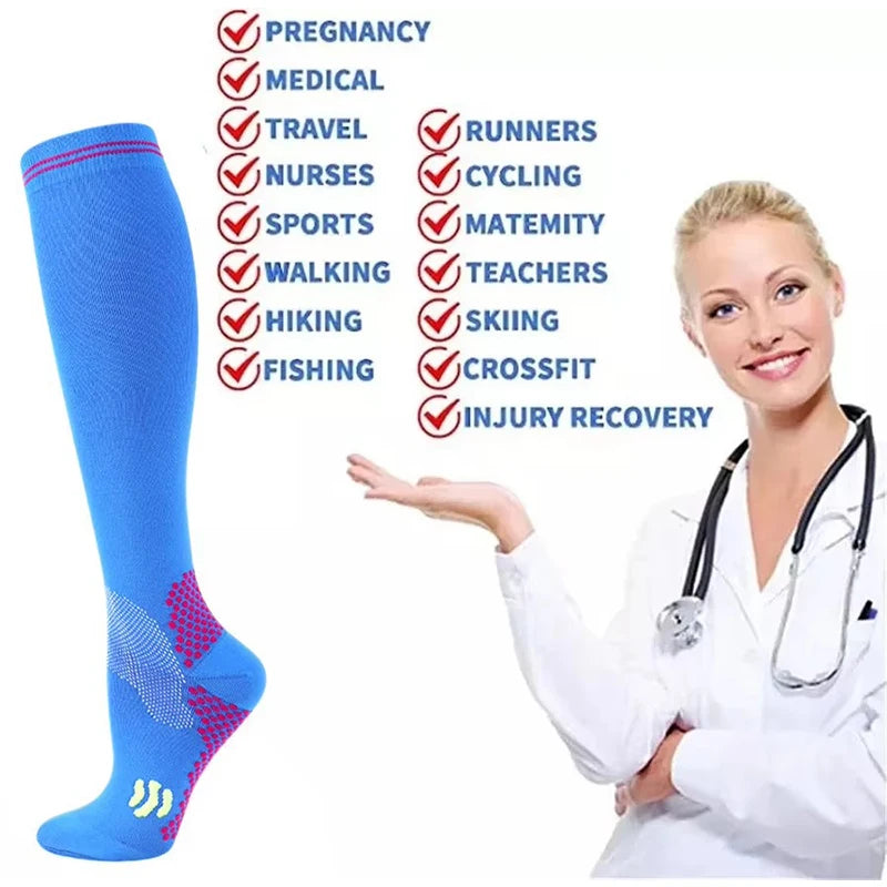 Sport Compression Socks Shock-Absorbing Anti-Slip Varicose Veins Socks Absorb Moisture Sweat Running Cycling Socks Varicose Vein