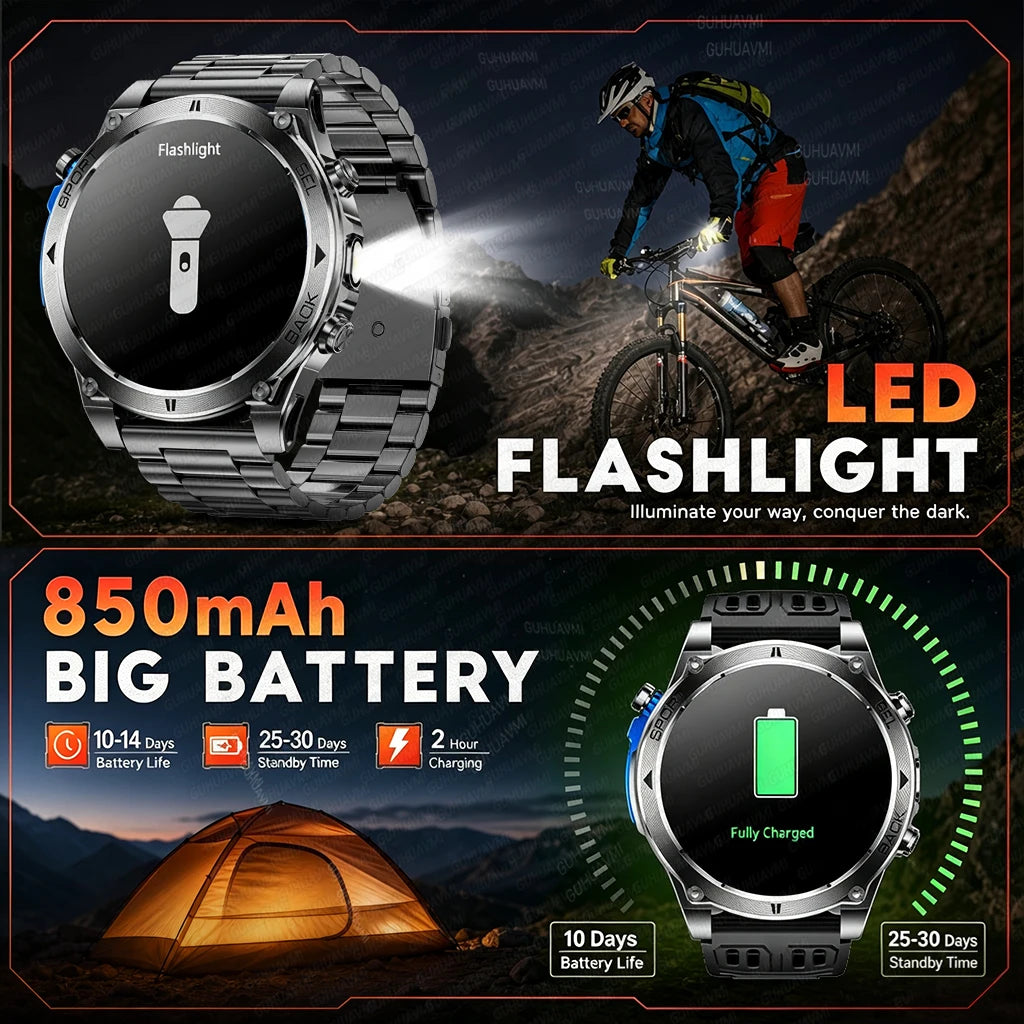 2026New Military T-RX4 Built in GPS Outdoor Smart Watch 10ATM Waterproof Compass 850mAh Battery 1.7”AMOLED Sports Fitness Clock