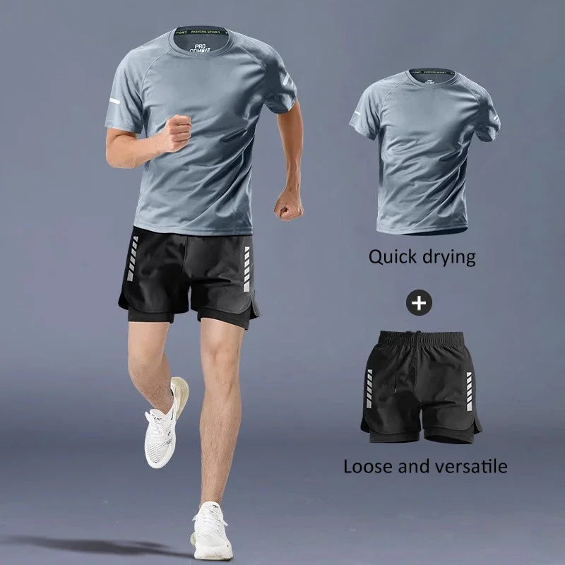 Men's marathon running track and field training short-sleeved shorts quick-drying sports suit