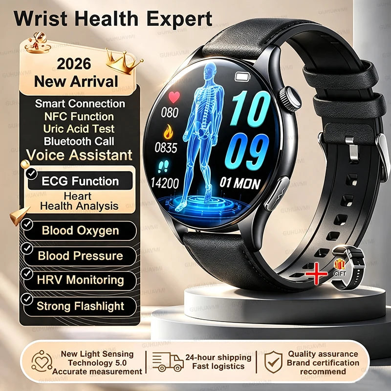 2026 NEW Health Check Smart Watch Man ECG+PPG Blood Oxygen Heart Rate Monitor 1.56