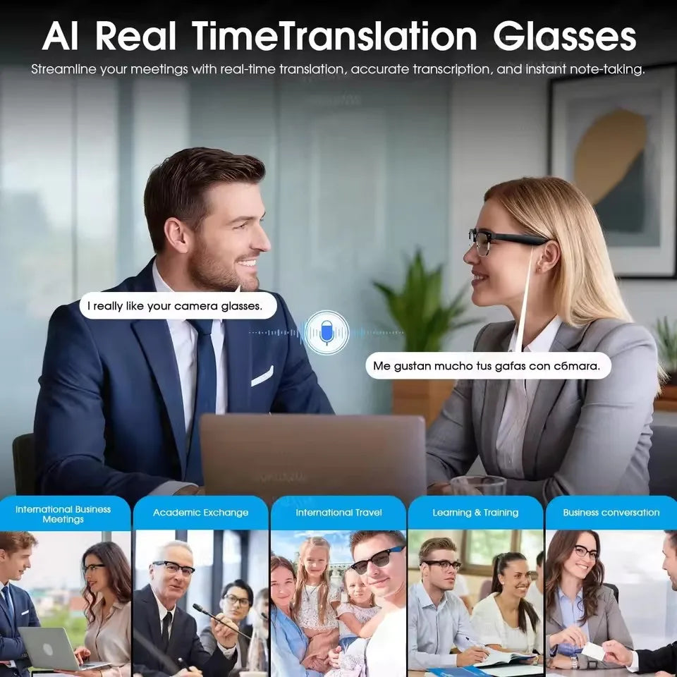 2026 New 8MP Ultra-Wide HD Camera Smart Glasses Video Record 4GB AI Photo Recognition BT Call Translation Voice Smart Glasses