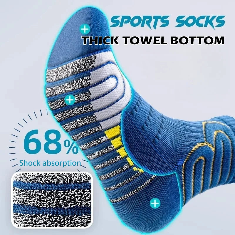 2 Pairs Professional Running Marathon Socks Men Large Size Basketball Badminton Tennis Socks Thickened Towel Bottom Sports Socks
