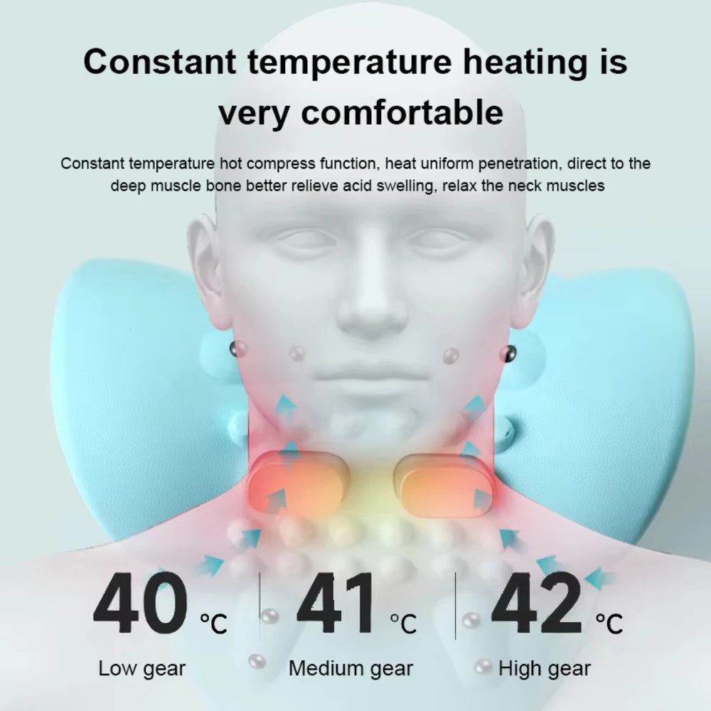 Heated Neck Traction Cervical Traction Device Pillow Electric Shoulder Massage Neck Massager Stretcher with Heat