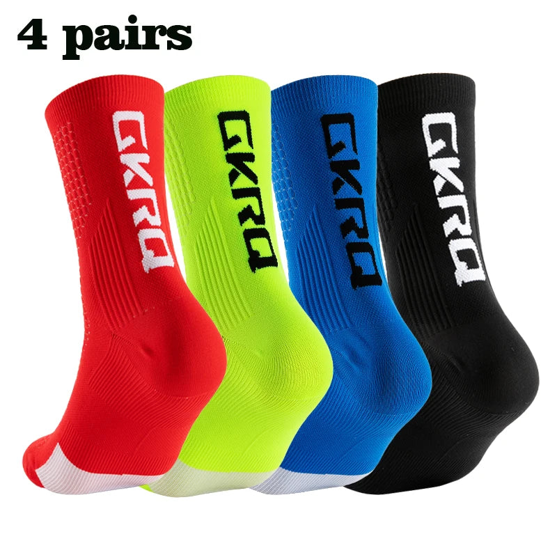 GKRQ 4pairs 2025 New Cycling Socks Bike Nurse Compression Road Bike Running Mtb Knee-high White Sports Funny Brand Black