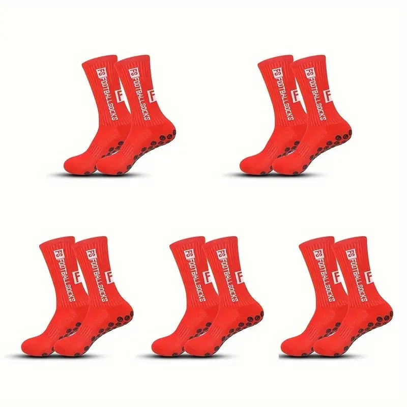 5 Pairs Non-slip Football Socks Breathable Wear-resistant Outdoor Sports Socks For Soccer, Rugby, Basketball, Running