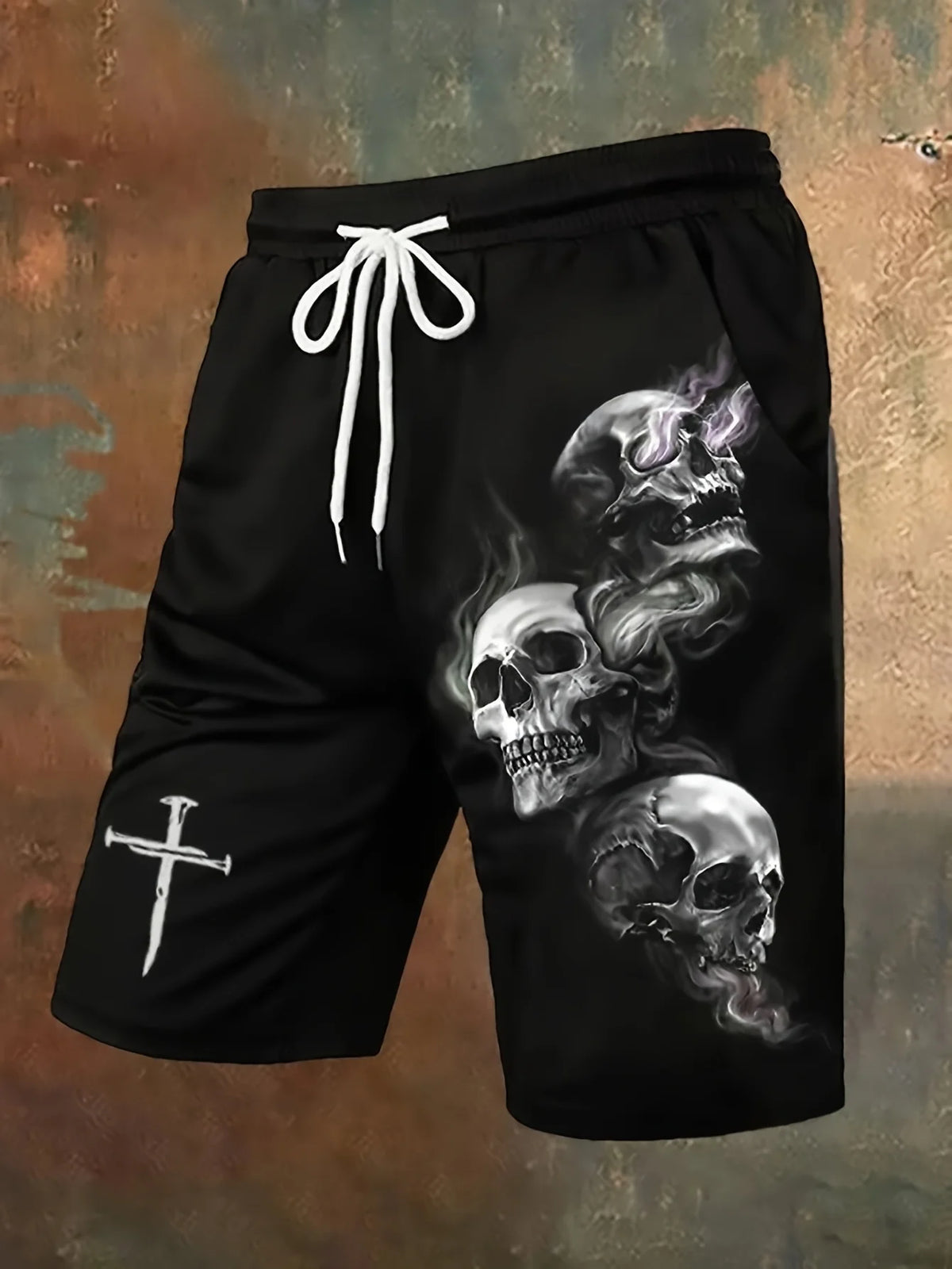 Men's Fashion Skull Man Pattern Digital 3D Printing Men's Casual Drawstring Shorts with Pockets Suitable for Summer Leisure