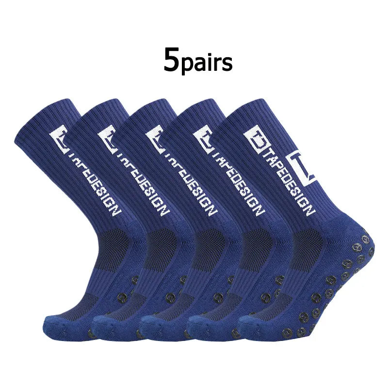 5Pairs/Lot New ANTI SLIP Tapedesign Football Socks Mid Calf Non-Slip Soccer Sport Cycling Sports Mens Sock EU38-45