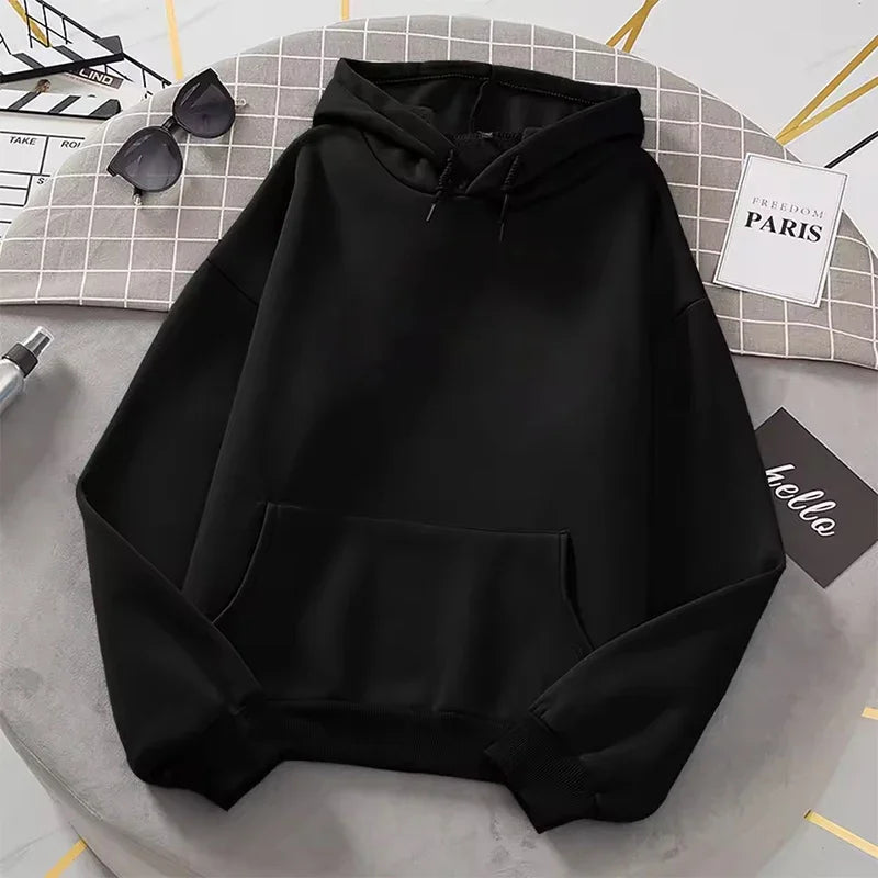2025 White Hoodies Men Women Autumn Long Sleeve Pullover Tops Casual Pocket Hoodies Unisex Outer Loose Sport Wear