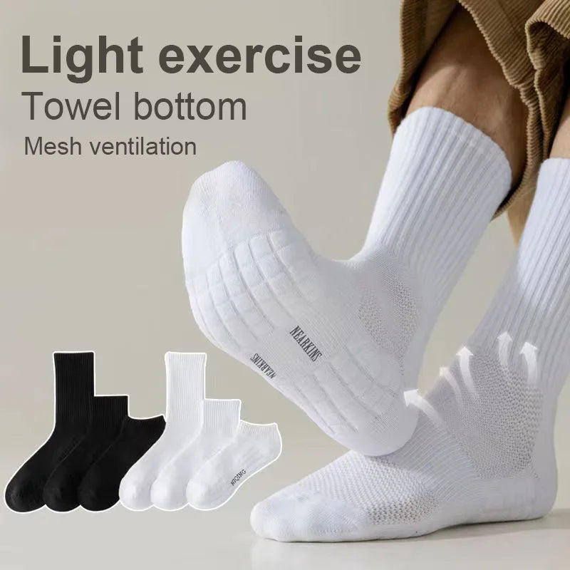 Men's Thick Bottom Sweat Absorbing and Breathable Sports Socks with Bottom Cushion for Running Professional Sports Men's Socks