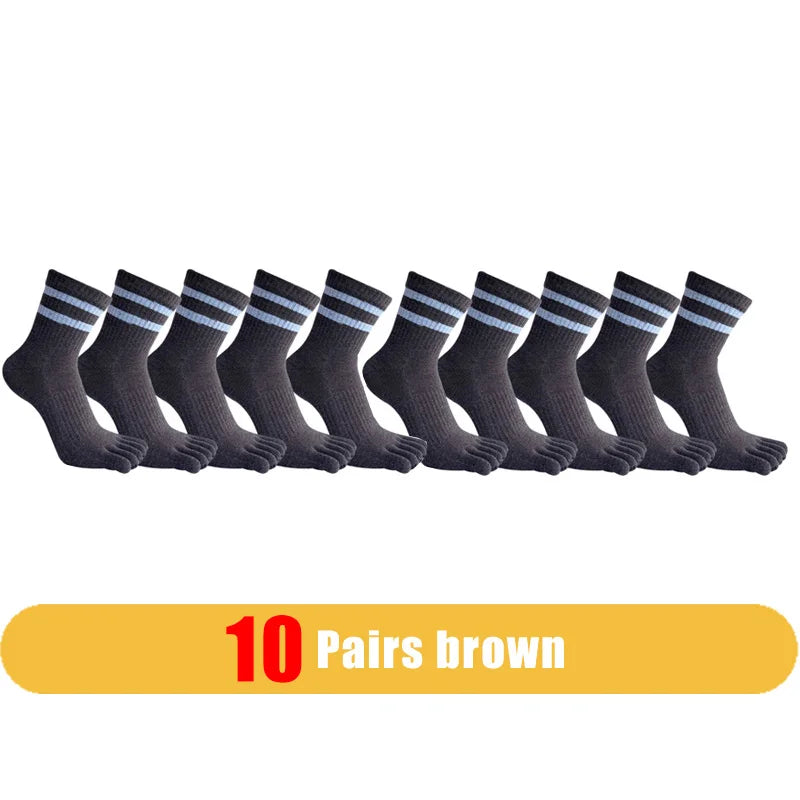 1/5 Pairs Man Five Finger Socks Cotton Striped Solid Simple Sweat-Absorbing Anti-Bacterial Breathable Warm Soft Elastic Toe Sock