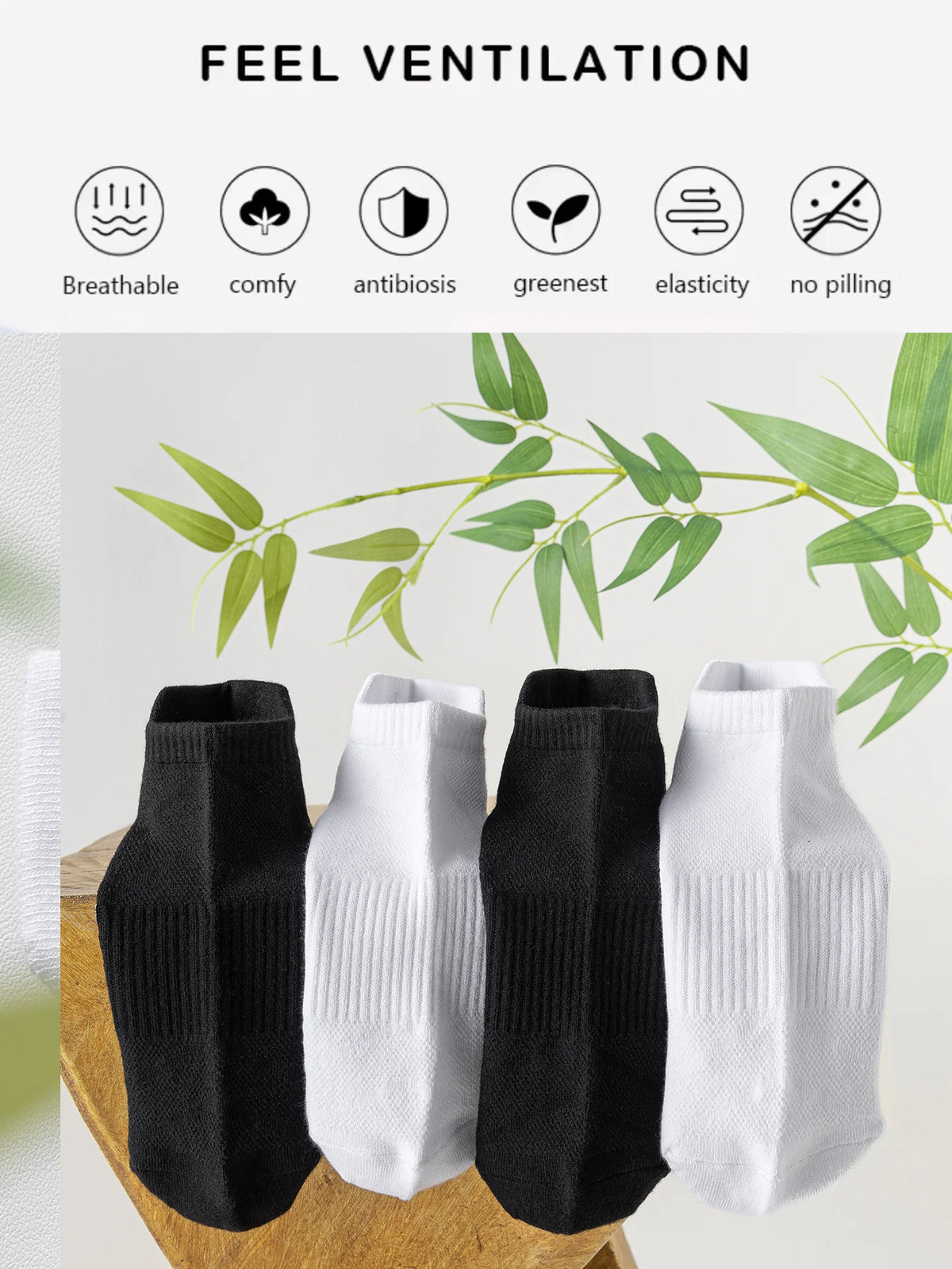 4 Pairs Women's Bamboo Fiber Short Socks Breathable Mesh Thin Summer Spring Pure Color Simple Design Casual Short Tube Socks