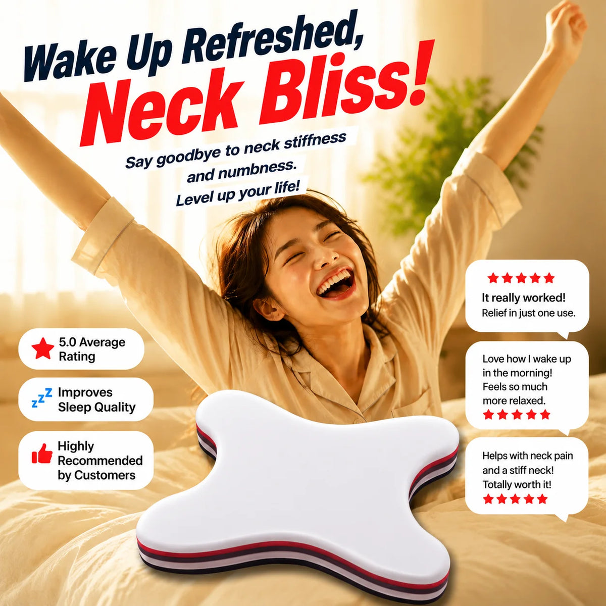 Neck and Shoulder Relaxer Cervical Traction Pillow, Portable Neck Stretcher for Pain Relief, Cervical Spine Support Orthosis,