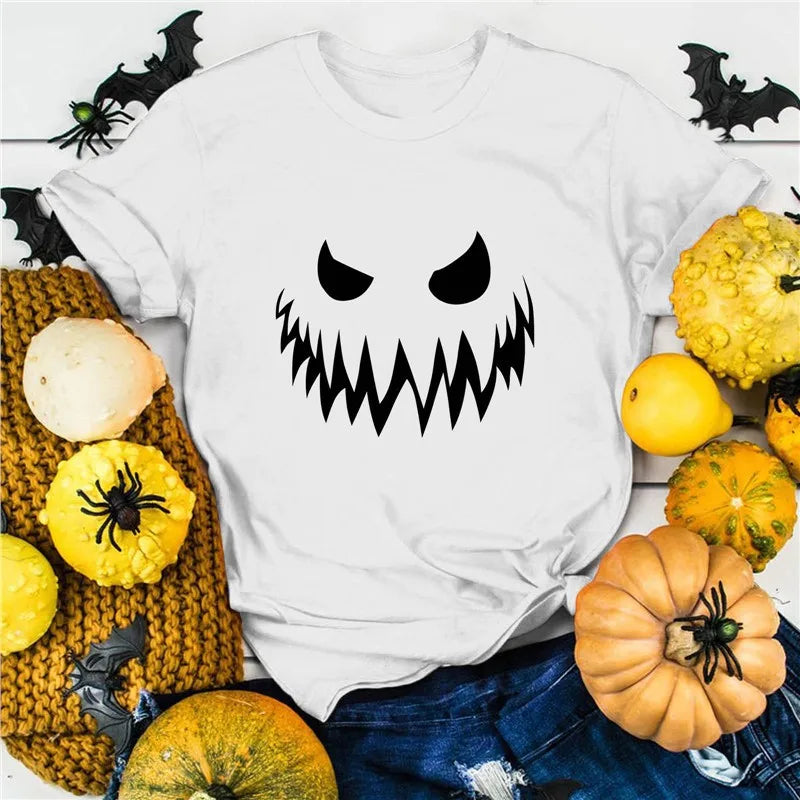 Halloween Pure Cotton Printed Men's and Women's Summer Personalized Short Sleeved New Fashion Trend Loose Casual T-shirt