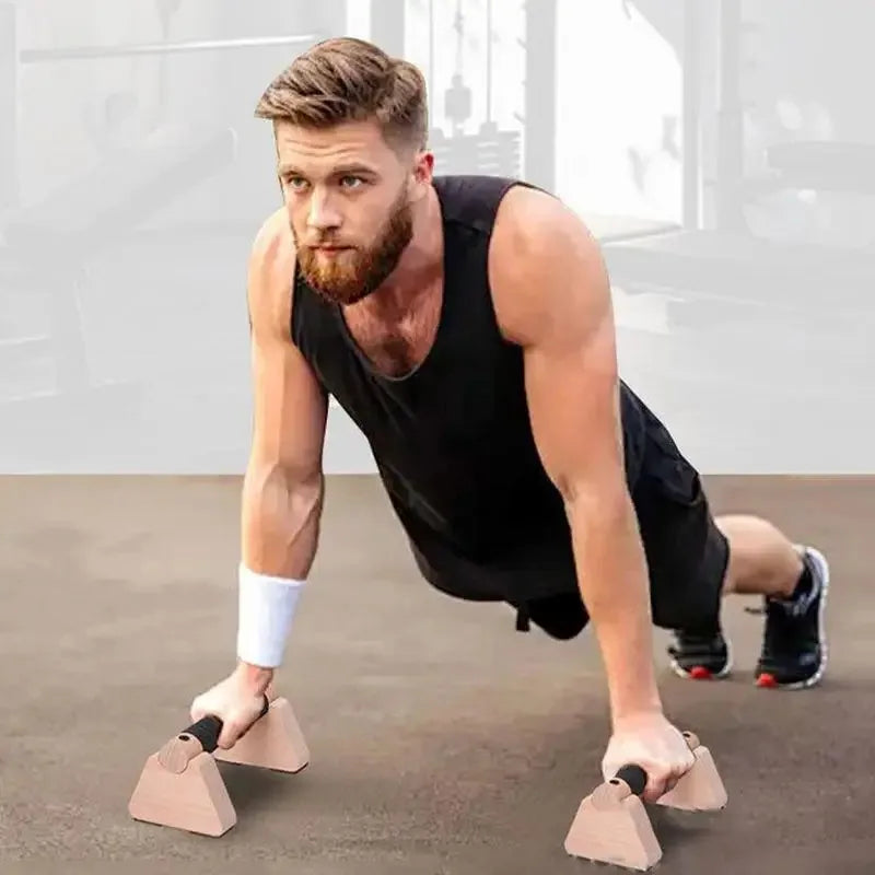 Wooden Push Up Handles Parallettes Bars Workout Equipment Non Slip Grips For Strength Calisthenics Household Fitness Man Woman