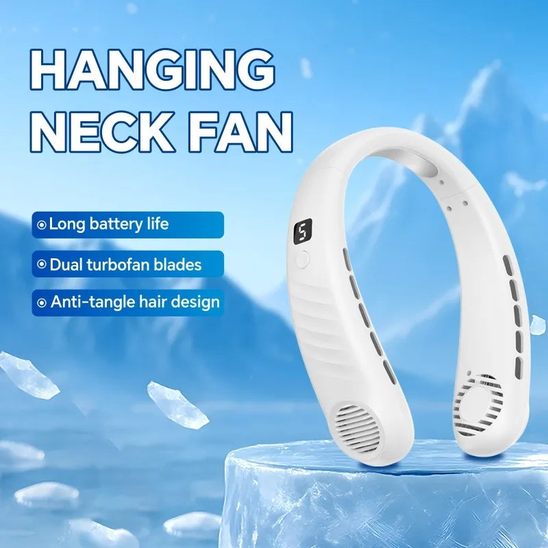 Rechargeable Neck Fan with LED Display, 5-Speed Settings, All-AroundCooling, Portable Travel Fan, Lightweight and Quiet Design