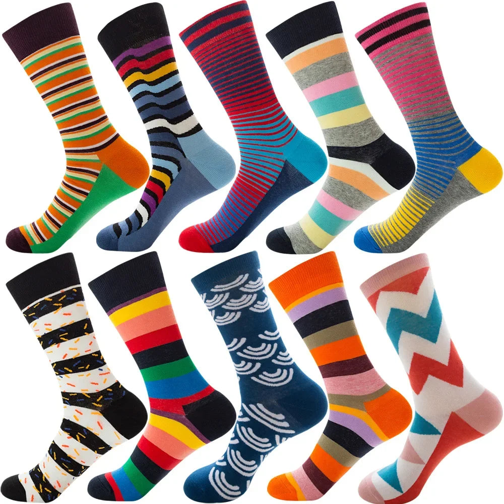 10 Pairs Lot Pack Men Women Couples Lover Socks New Arrival Rhombus Animal Christmas Cartoon Fruit Food Dot Cotton Happy Socks