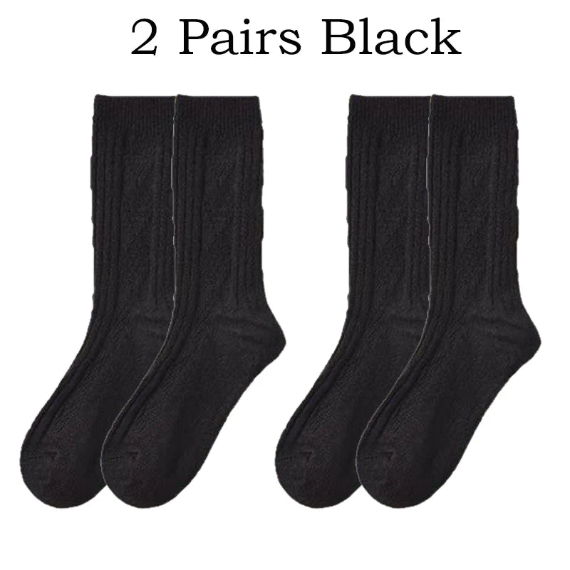 2 Pairs Cashmere Socks Wool Women's Boot Socks Diamond Check Thicken Warm Mid Tube Thermal Fashion Solid Simple Snow Socks