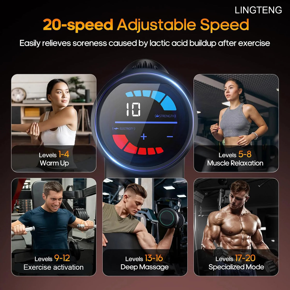 LINGTENG Heating Massage Gun, Deep Tissue Massage Gun, Back and Neck Massager, Muscle Percussion Massager, Silent Fascia Gun, Handheld Massager, 7 Massage Heads, Comes with a Storage Case, Christmas Gift, Birthday Gift, Sport