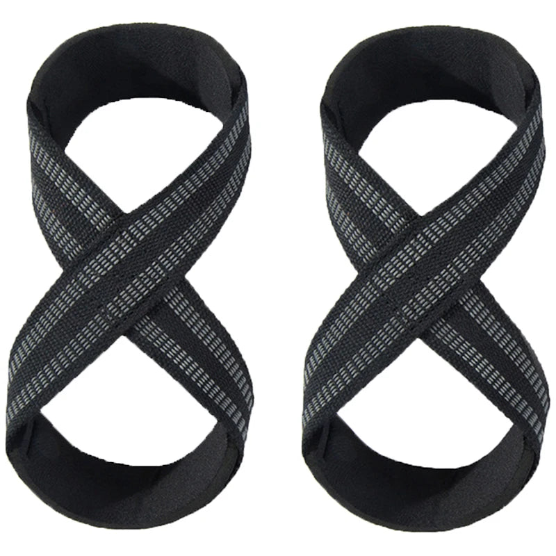 Anti Slip Silicone Rubber Figure 8 Word Padded Weightlifting Belts Cotton Deadlift Powerlifting Straps Pull-ups Bands