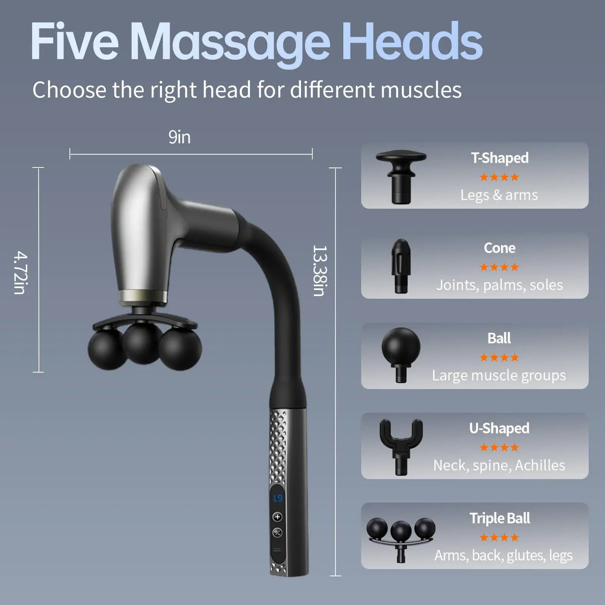 2026 Smart Electric Fascia Gun Rechargeable Handle Bent Long Handle Muscle Relaxation Massager Home Back Muscle Christmas Gift