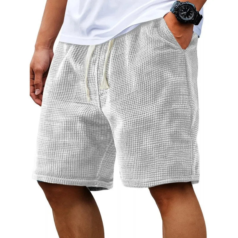 Men Waffle Plaid Casual Shorts Elastic Drawstring Loose Fit Summer Beach Walking Jogging Short PantsS-4XL