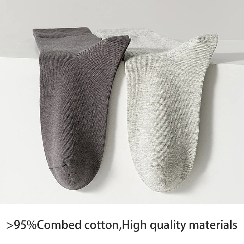 5Pairs High Quality Men's Combed Cotton Socks Boneless suture New Casual Breathable Black White Business Male Long Sock EU39-45
