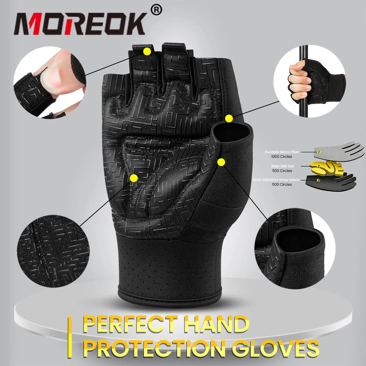MOREOK Weight Lifting Gloves Breathable Anti-slip Strength Training Exercise Workout Fitness Gym Gloves for Pull-ups