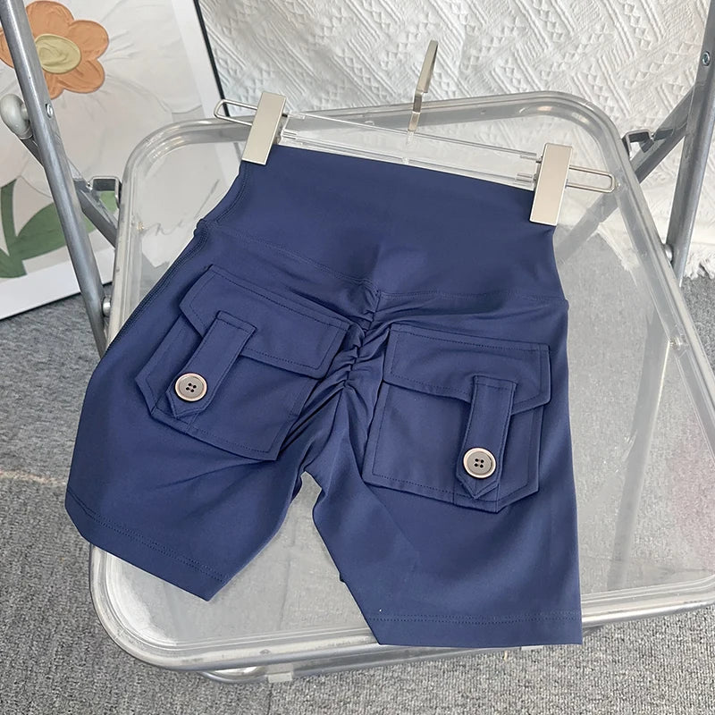 Nude High Waist Peach Butt Sport With Pocket Yoga Shorts Leggings Quick Drying Gym Training Cycling Outdoor sports Shorts