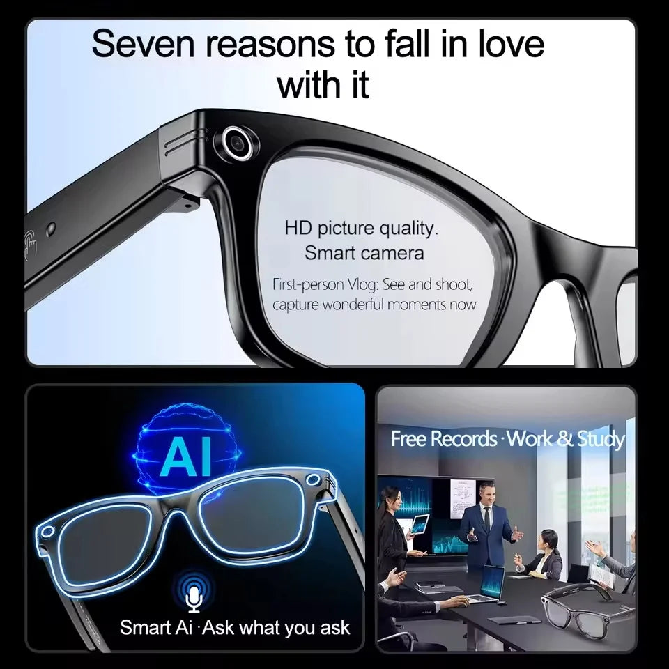 New Camera Glasses 800w Pixel 2K UHD Video Recording EIS Anti Shake 4GB Wifi Ai Translation Anti Blue Light Men Smart Glasses