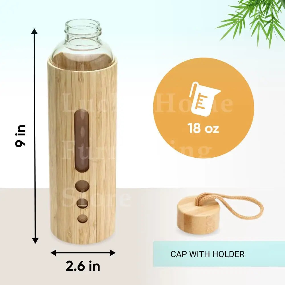550ML Borosilicate Glass Water Bottle Bamboo Sleeve Cover Eco-Friendly Reusable Travel Drinkware Protective Tumbler Outdoor Cups