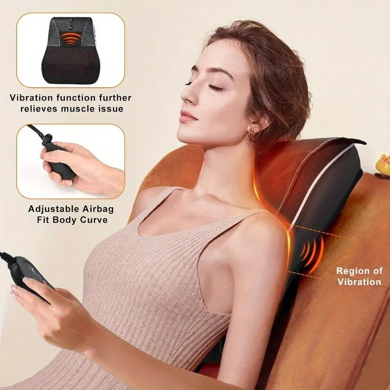 Jinkairui Electric Shiatsu Massage Pillow Neck Airbag Traction Body Massager Car with Heating and Vibration Function
