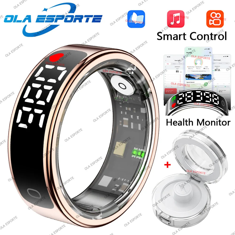 2026 New Smart Ring with Touch Display Screen With Charging Box Sleep Health Manager Pedometer Waterproof For Android iOS R12