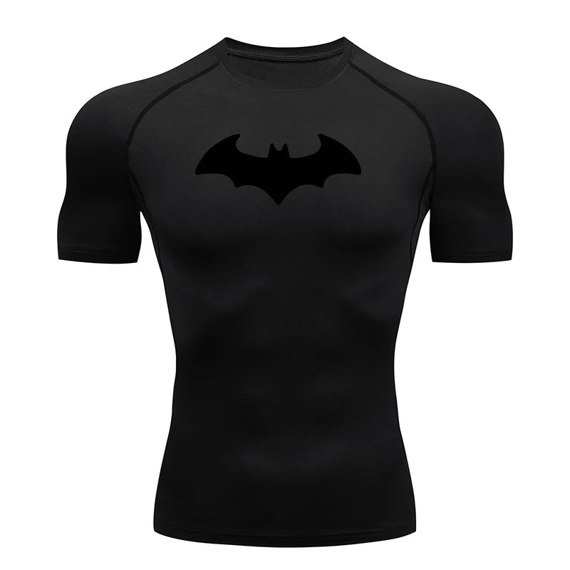 Bat Printed Men's Tight T-Shirt Running Compression T Shirt Gym Fitness Jogging Short Sleeve Male Casual Tops