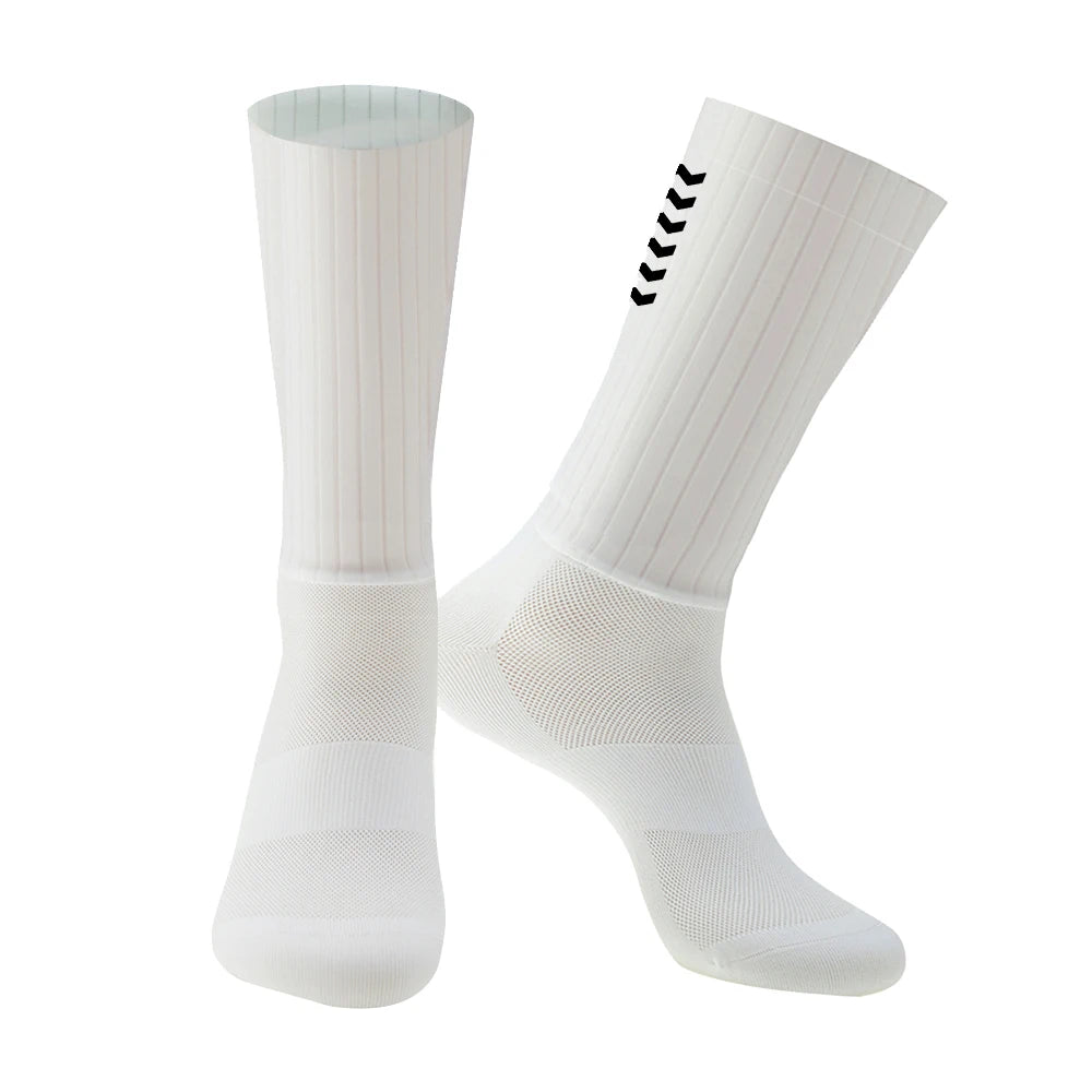 YKYWBIKE Anti Slip Silicone Aero Socks Whiteline Cycling Socks Men Bicycle Sport Running Bike Socks