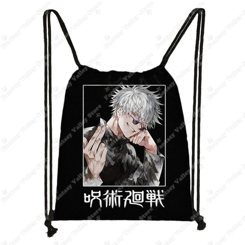Anime Jujutsu Kaisen Backpacks Gojo Satoru Yuji Itadori Drawstring Bag Harajuku Large Capacity Storage Bags Outdoor Shoulder Bag