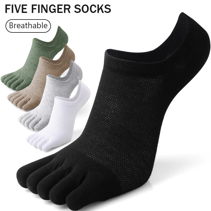 5 Pairs Men's Open Toe Boat Socks Breathable Invisible Ankle Short Socks Elastic Men Five Finger Socks Silicone Anti-slip Sports