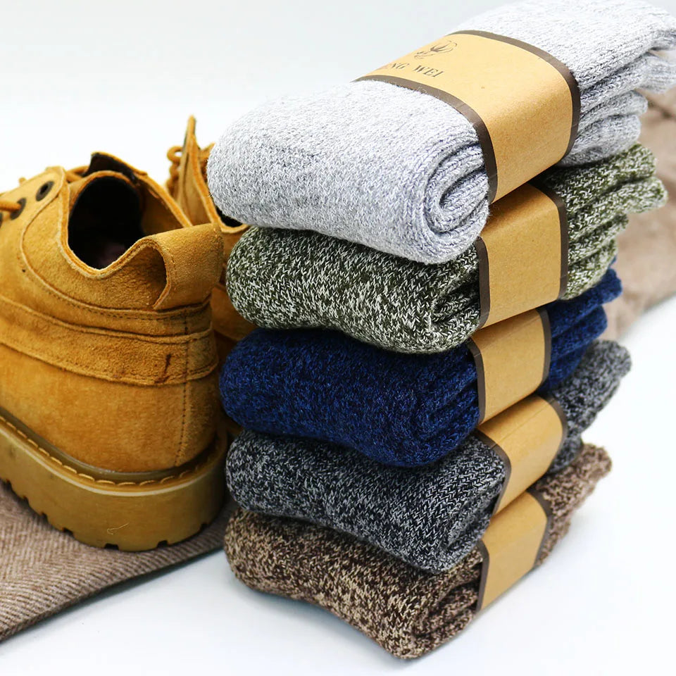 3/5 Pair Winter Men's Merino Wool Socks Super Thick Warm High Quality Harajuku Retro Snow Casual Antifreeze Cashmere Socks Men