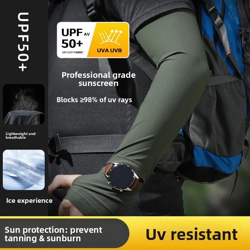 1Pair UPF50+ Cooling Arm Sleeves Breathable UV Protection Fingerless Outdoor Cycling Driving Sun Shield Moisture-absorbing Men