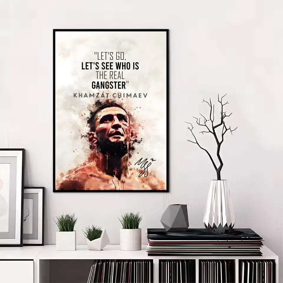 Khamzat Chimaev Painting Calligraphy Canvas Poster: Crease Free Waterproof Durable All Space Wall Decor