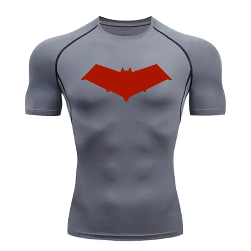 Bat Print Men's Compression T-Shirt Quick Dry Gym Workout Top | Summer Fitness Rashguard for Running & MMA ZY0037