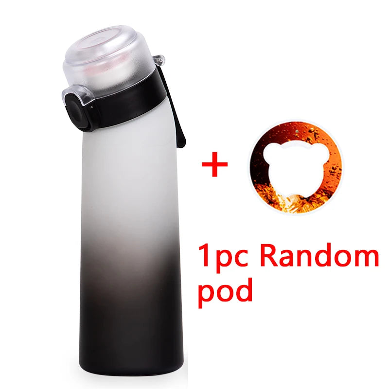1pc 650ml Flavored Water Bottle with Random 1 Flavour Pods Air Water Bottle Frosted Black Air Camping Fitness Sport Cup